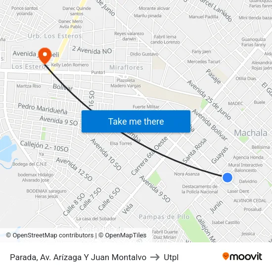 Parada, Av. Arízaga Y Juan Montalvo to Utpl map