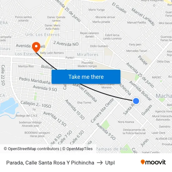 Parada, Calle Santa Rosa Y Pichincha to Utpl map