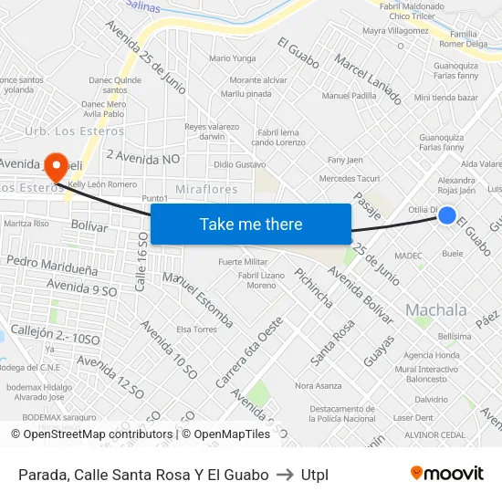 Parada, Calle Santa Rosa Y El Guabo to Utpl map