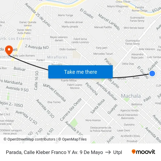 Parada, Calle Kleber Franco Y Av. 9 De Mayo to Utpl map