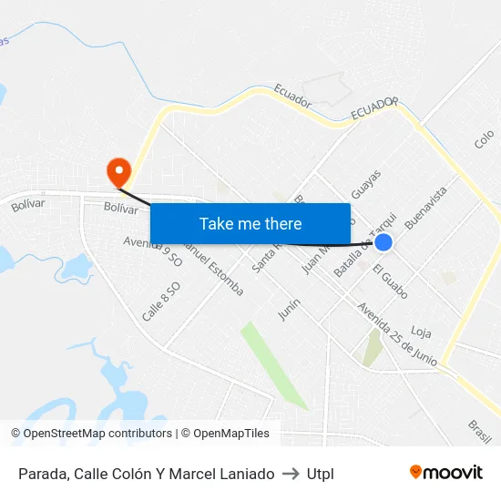 Parada, Calle Colón Y Marcel Laniado to Utpl map