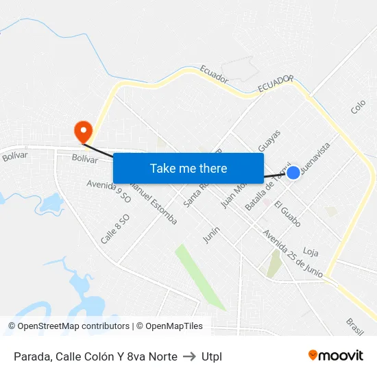 Parada, Calle Colón Y 8va Norte to Utpl map