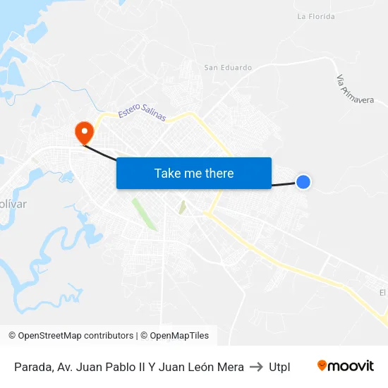 Parada, Av. Juan Pablo II Y Juan León Mera to Utpl map