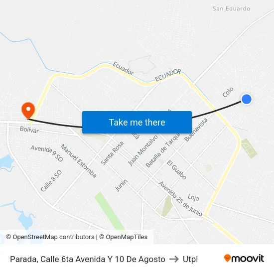 Parada, Calle 6ta Avenida Y 10 De Agosto to Utpl map