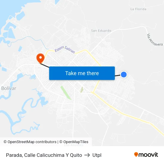 Parada, Calle Calicuchima Y Quito to Utpl map
