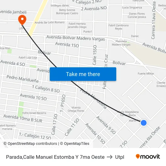 Parada,Calle Manuel Estomba Y 7ma Oeste to Utpl map