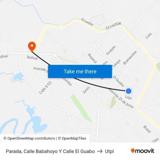 Parada, Calle Babahoyo Y Calle El Guabo to Utpl map