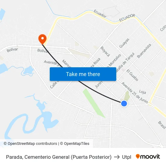 Parada, Cementerio General (Puerta Posterior) to Utpl map