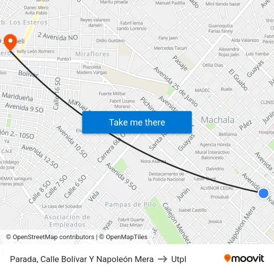 Parada, Calle Bolívar Y Napoleón Mera to Utpl map