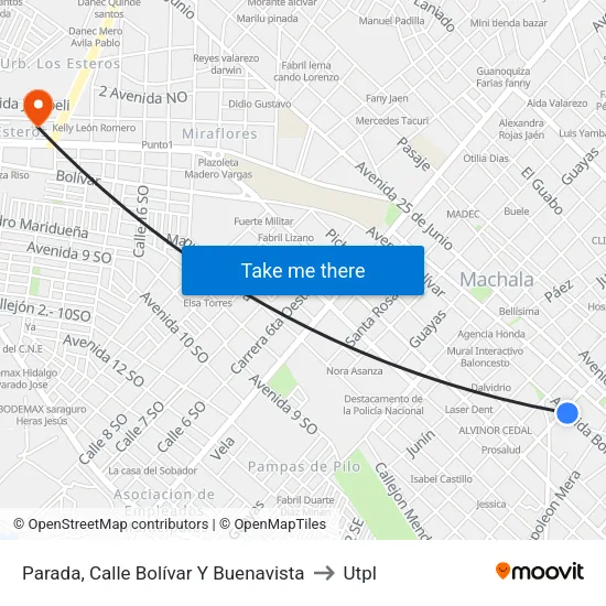 Parada, Calle Bolívar Y Buenavista to Utpl map