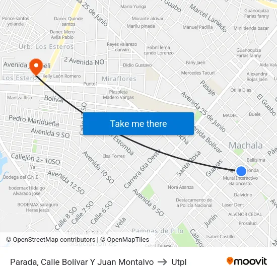 Parada, Calle Bolívar Y Juan Montalvo to Utpl map