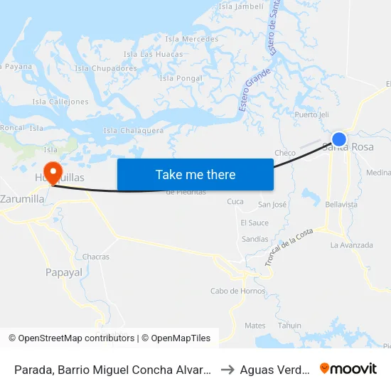 Parada, Barrio Miguel Concha Alvarez to Aguas Verdes map