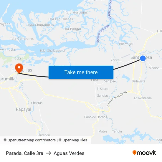 Parada, Calle 3ra to Aguas Verdes map