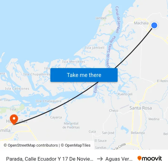 Parada, Calle Ecuador Y 17 De Noviembre to Aguas Verdes map