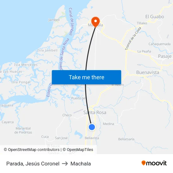 Parada, Jesús Coronel to Machala map