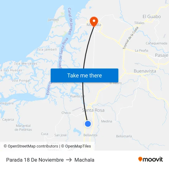 Parada 18 De Noviembre to Machala map