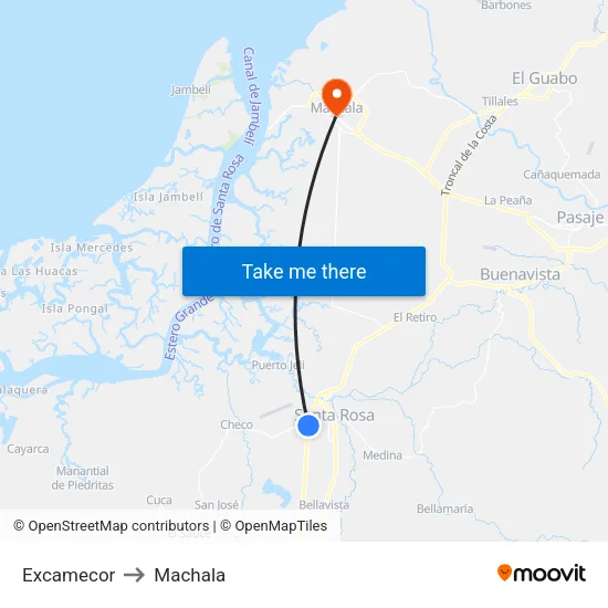 Excamecor to Machala map