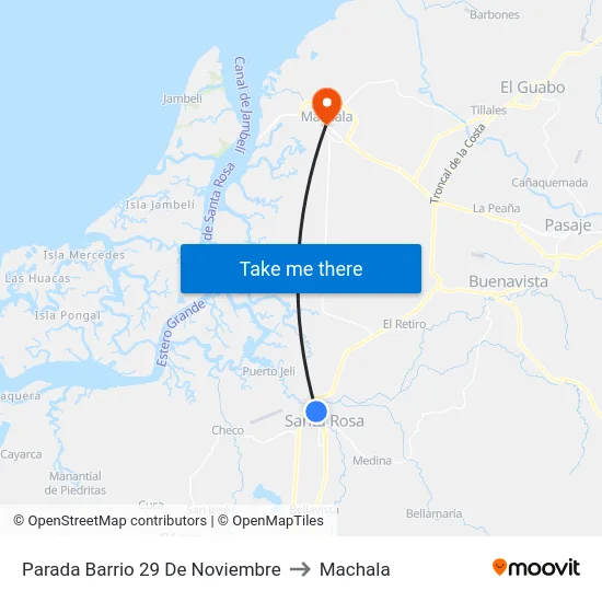 Parada Barrio 29 De Noviembre to Machala map