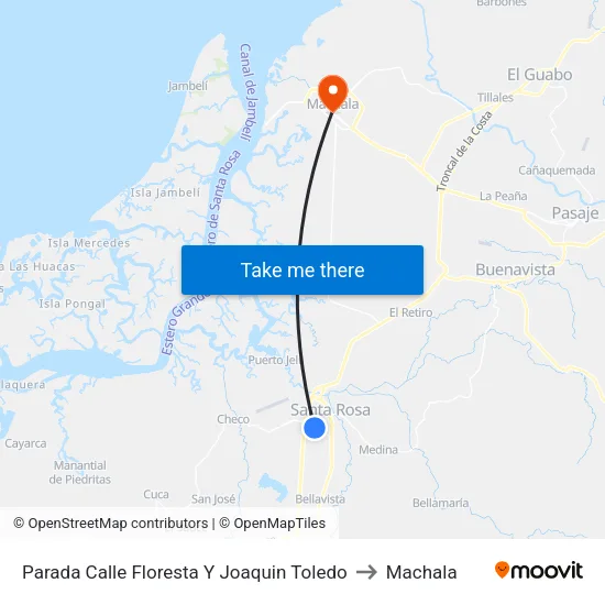 Parada Calle Floresta Y Joaquin Toledo to Machala map