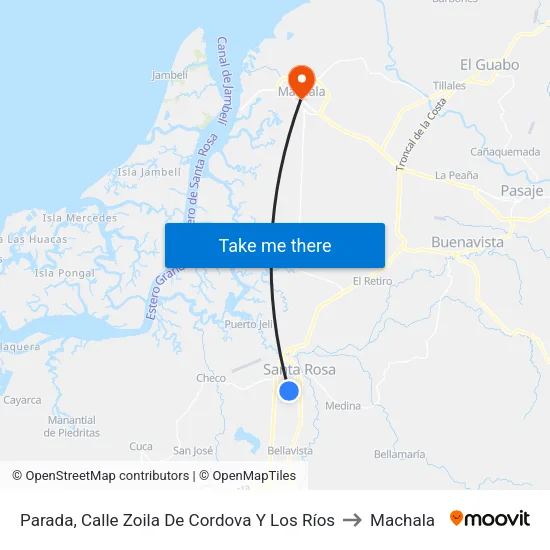 Parada, Calle Zoila De Cordova Y Los Ríos to Machala map