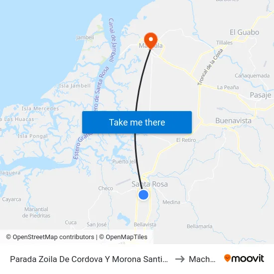 Parada Zoila De Cordova Y Morona Santiago to Machala map