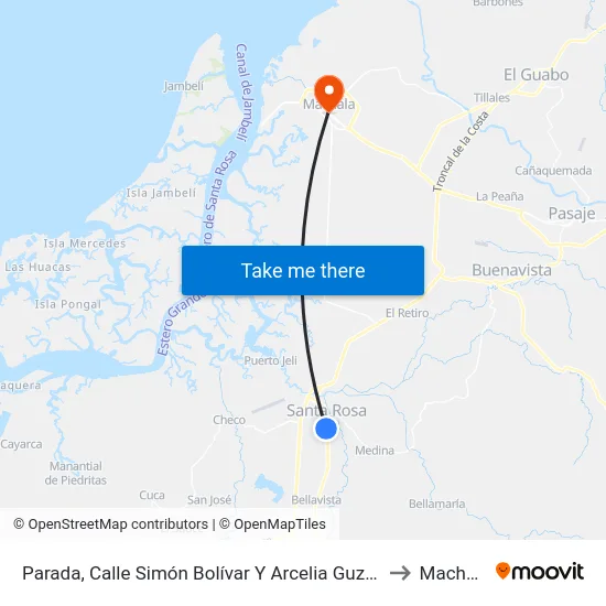 Parada, Calle Simón Bolívar Y Arcelia Guzman to Machala map