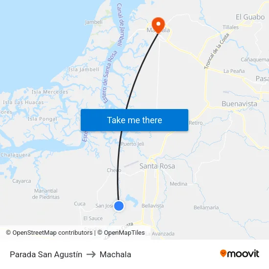 Parada San Agustín to Machala map