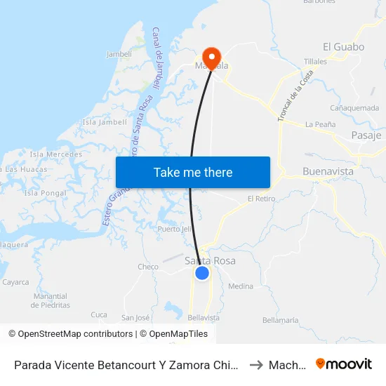 Parada Vicente Betancourt Y Zamora Chinchipe to Machala map