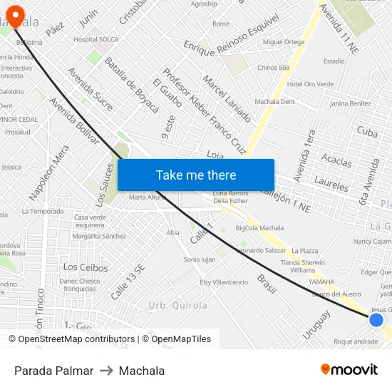 Parada Palmar to Machala map