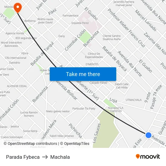 Parada  Fybeca to Machala map