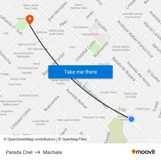 Parada Cnel to Machala map