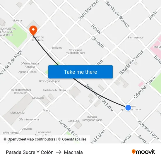 Parada Sucre Y Colón to Machala map