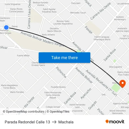 Parada Redondel Calle 13 to Machala map