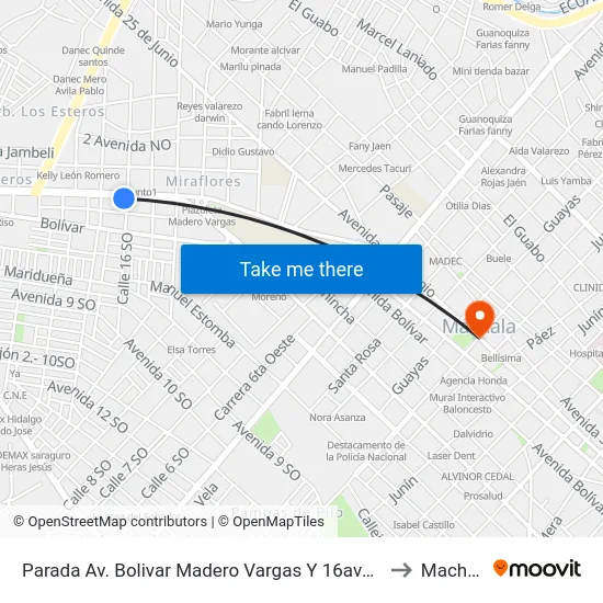Parada Av. Bolivar Madero Vargas Y 16ava Oeste to Machala map