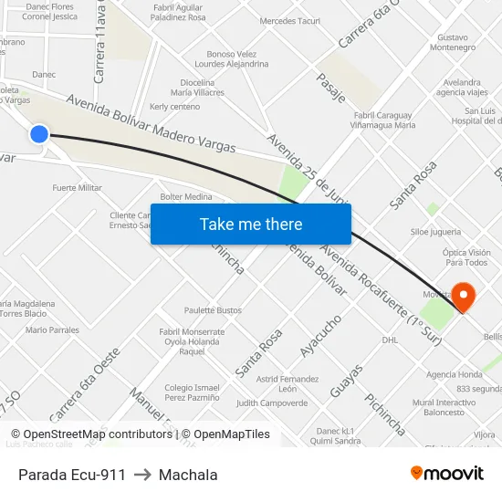 Parada Ecu-911 to Machala map