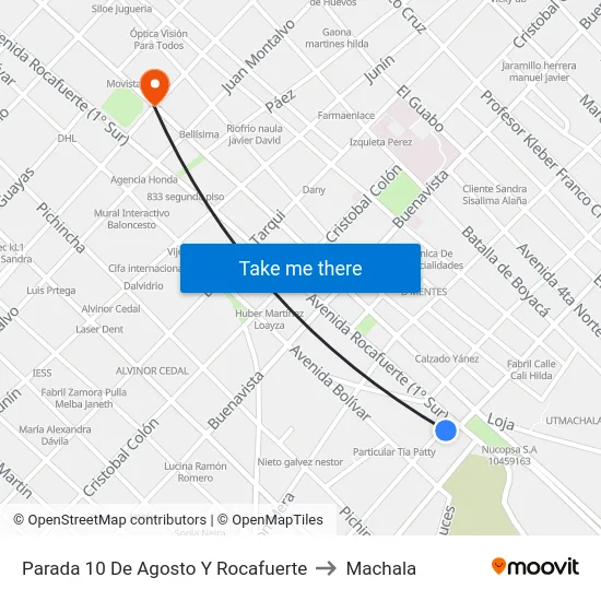 Parada 10 De Agosto Y Rocafuerte to Machala map