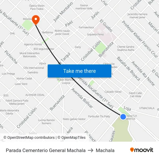 Parada Cementerio General Machala to Machala map