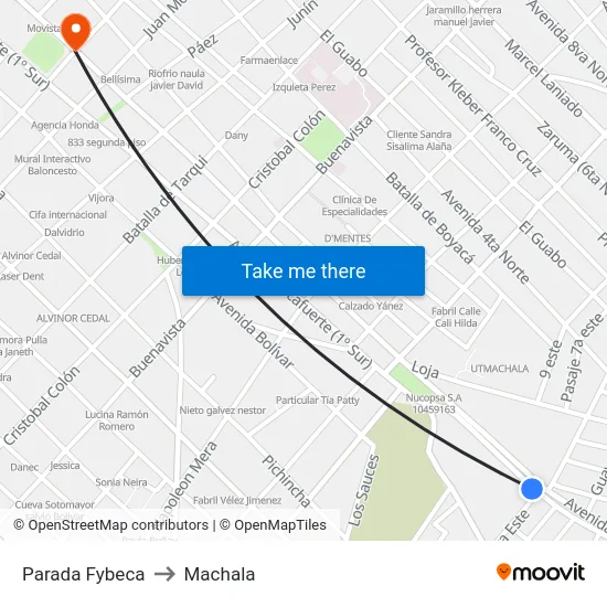 Parada Fybeca to Machala map