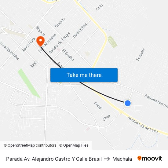 Parada Av. Alejandro Castro Y Calle Brasil to Machala map