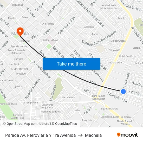 Parada Av. Ferroviaría Y 1ra Avenida to Machala map