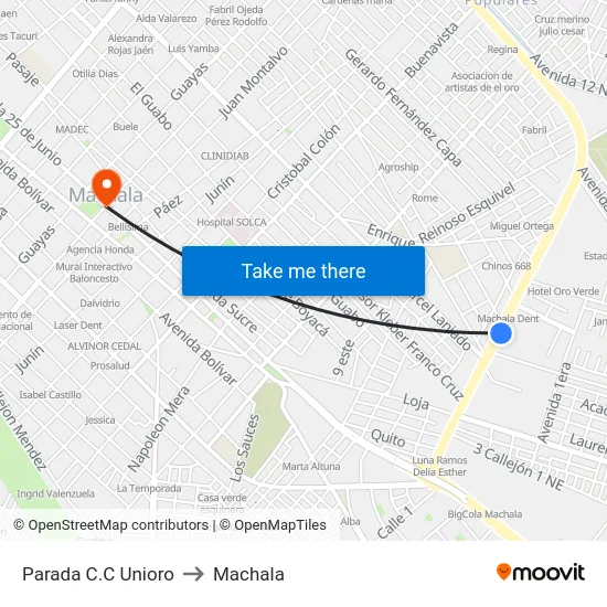 Parada C.C Unioro to Machala map