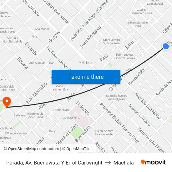 Parada, Av. Buenavista Y Errol Cartwright to Machala map
