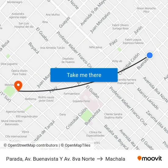 Parada, Av. Buenavista Y Av. 8va Norte to Machala map