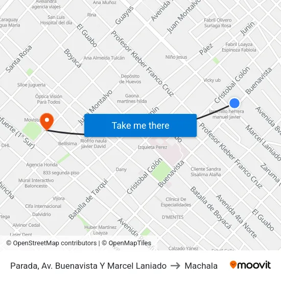 Parada, Av. Buenavista Y Marcel Laniado to Machala map