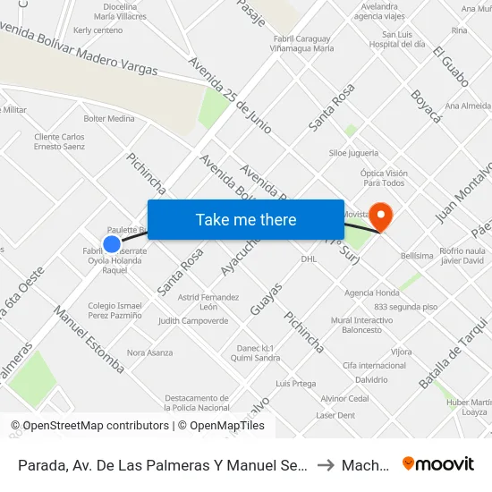 Parada, Av. De Las Palmeras Y Manuel Serrano to Machala map