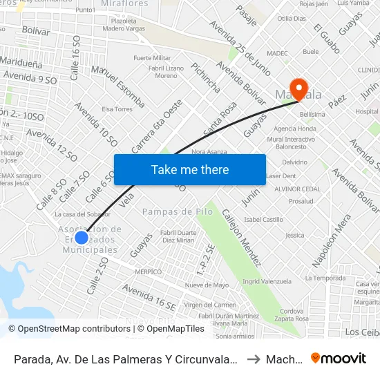 Parada, Av. De Las Palmeras Y Circunvalacion Sur to Machala map