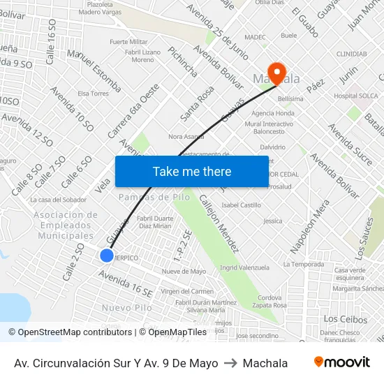 Av. Circunvalación Sur Y Av. 9 De Mayo to Machala map
