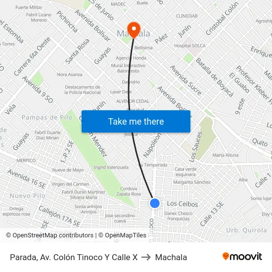 Parada, Av. Colón Tinoco Y Calle X to Machala map