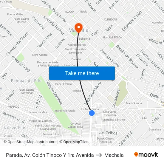 Parada, Av. Colón Tinoco Y 1ra Avenida to Machala map