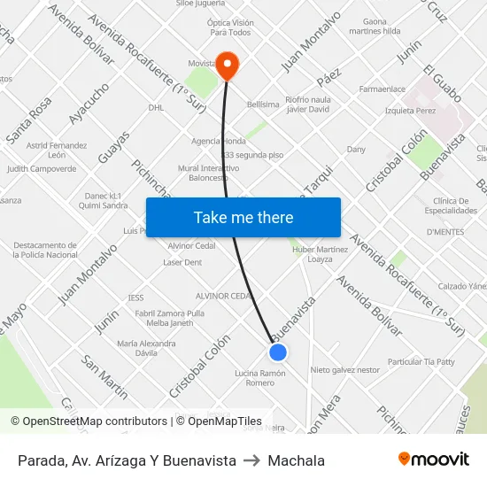 Parada, Av. Arízaga Y Buenavista to Machala map